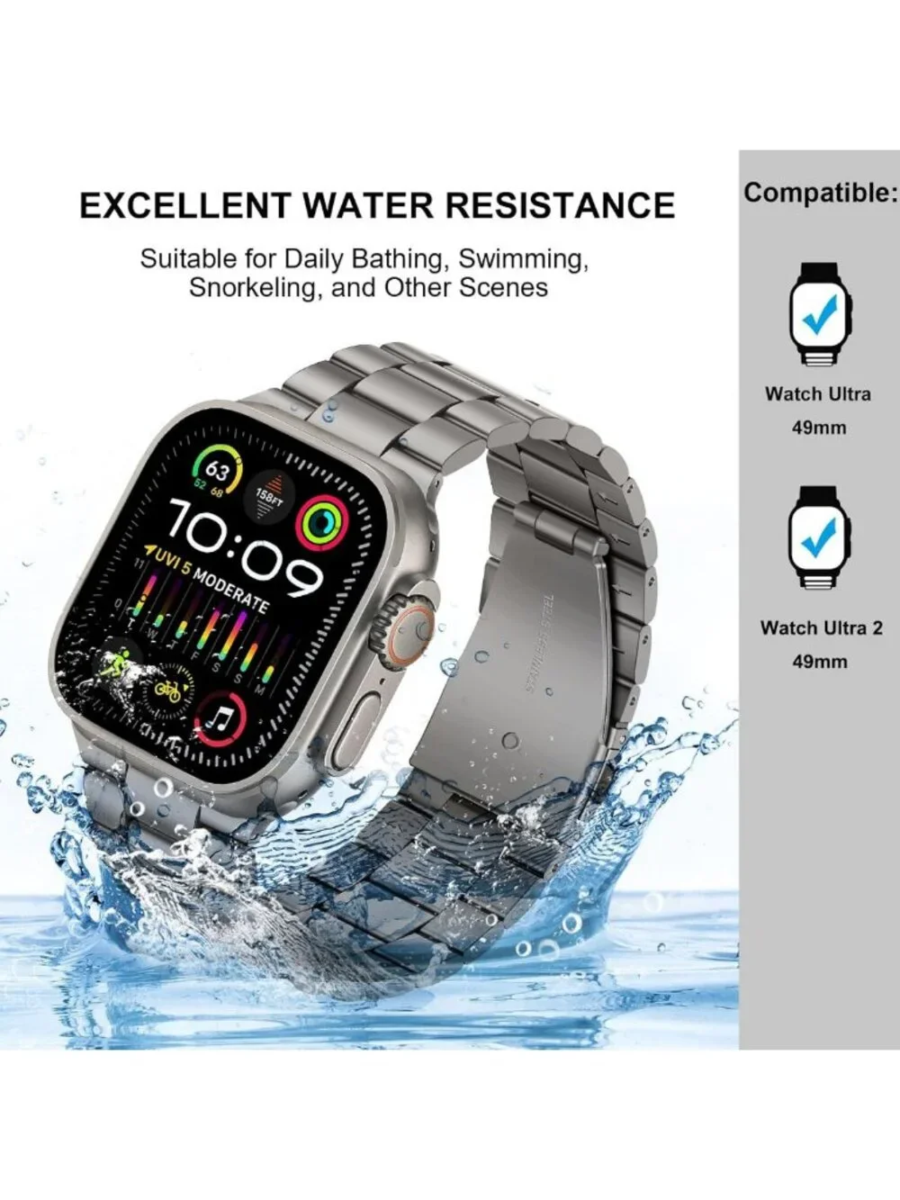 Stylish Stainless Steel Link Band for Apple Watch Ultra 49mm - Unisex Metal